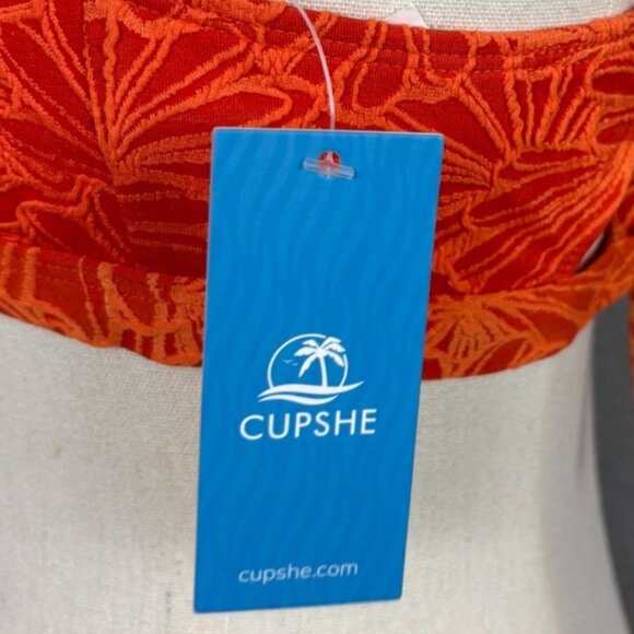 Cupshe Women's Criss Cross Bikini Top Ruffels Padded Orange Small NWT's. - Picture 5 of 7